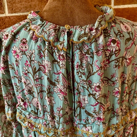 Isabel Marant Teal Floral Ruffle Dress (includes slip) - Picture 5 of 12